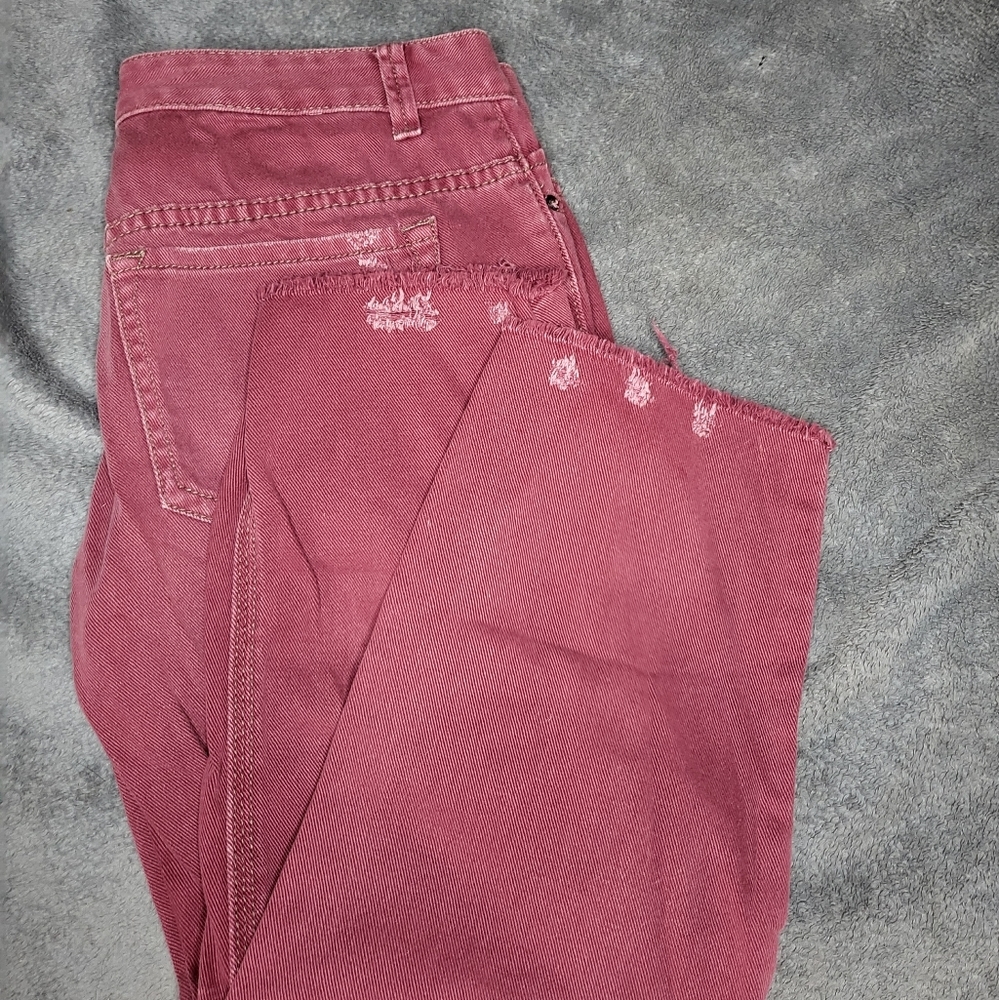 Free People Distressed Crop Straight Leg Denim Jeans Berry Purple Size 27 - Picture 13 of 14